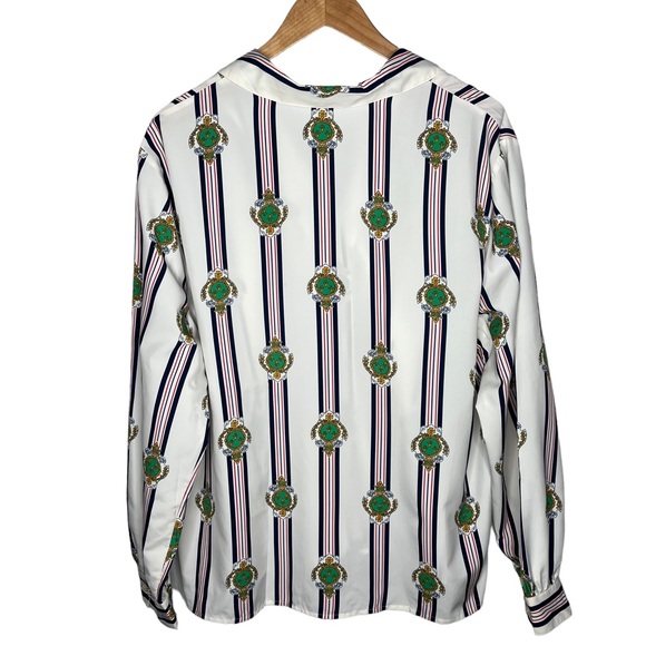 Haberdashery stripe with crest detail button down Blouse Sz 16 - Picture 2 of 5
